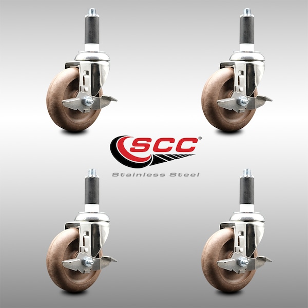 Service Caster 4 Inch 316SS High Temp Glass Filled Nylon 1 Inch Stem Caster Set Brake SCC SCC-SS316EX20S414-GFNSHT-TLB-1-4 - main